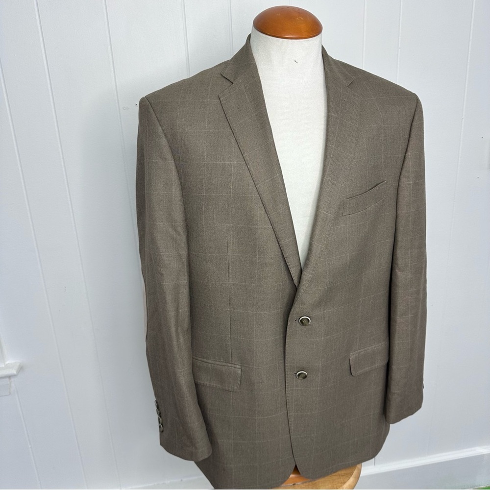 Men's Taupe Windowpane Blazer - Classic Two-Button Sport Coat